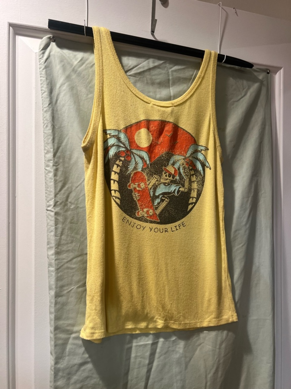french pastry Yellow Ribbed Tank with Small Floral Embroidery - Picture 2 of 3